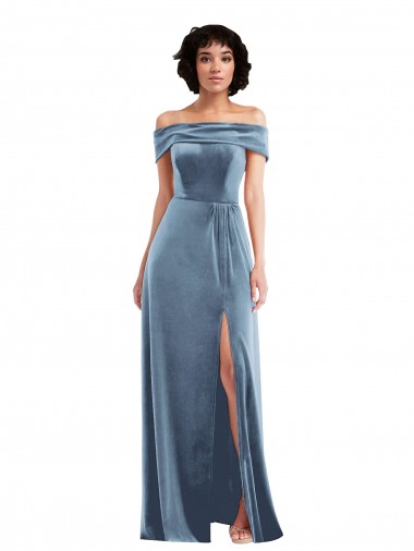 Dusty Blue Off the Shoulder Sleeveless A-Line Semi Formal Evening Dress / Prom Dress / Bridesmaid Dress Townsville