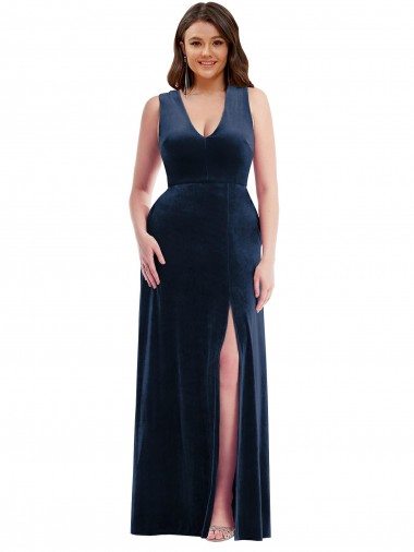 Dark Navy V-Neck Sleeveless Sheath Formal Plus Size Evening Gown / Prom Dress / Bridesmaid Dress Townsville