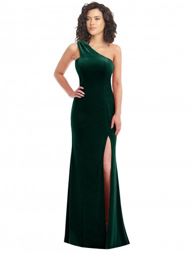 Dark Green One Shoulder Sleeveless Trumpet Black Tie Prom Dress / Bridesmaid Dress Townsville