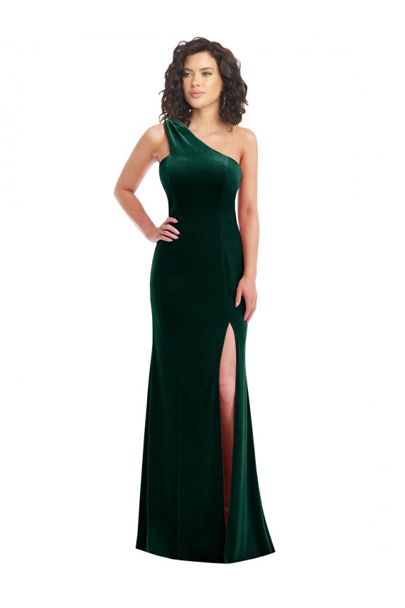 Dark Green One Shoulder Sleeveless Trumpet Black Tie Prom Dress / Bridesmaid Dress Townsville