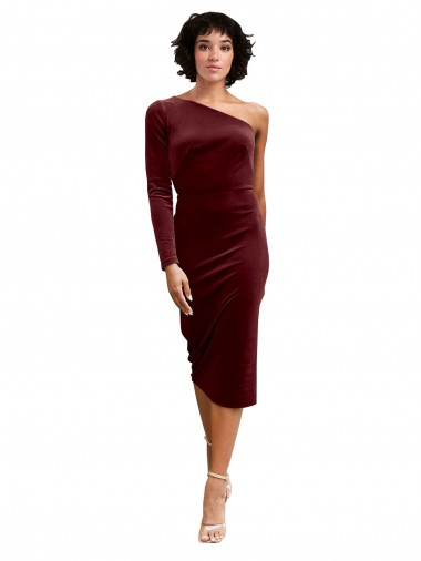 Burgundy One Shoulder Long Sleeves A-Line Black Tie Prom Dress / Bridesmaid Dress Townsville